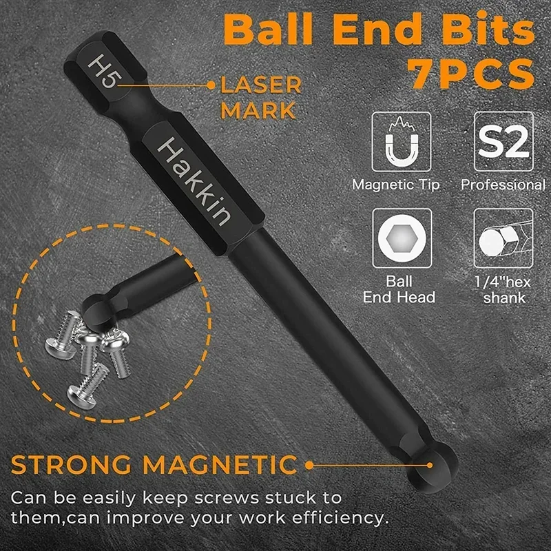 Imagem -05 - Ball End Chave de Fenda Bit Grupo Metric Allen Key Bit Cabeça Magnética Hexagonal Broca Allen Wrench Comprimento 65 mm Pcs