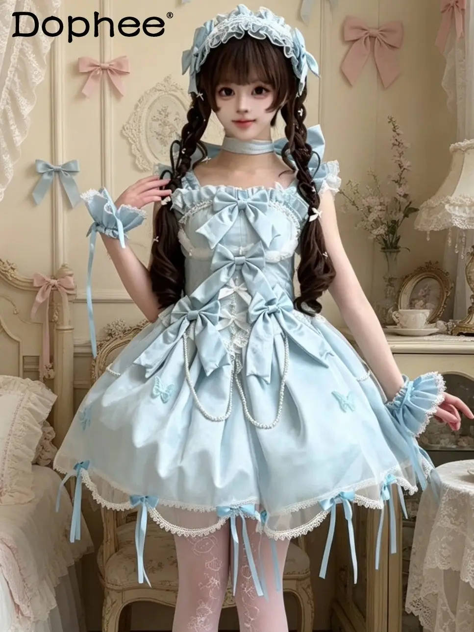 

Sweet Elegant Lolita Original Design Trailing Dress Japanese Girl Cute Doll Feeling Birthday Party Bar Mitzvah Princess Dress