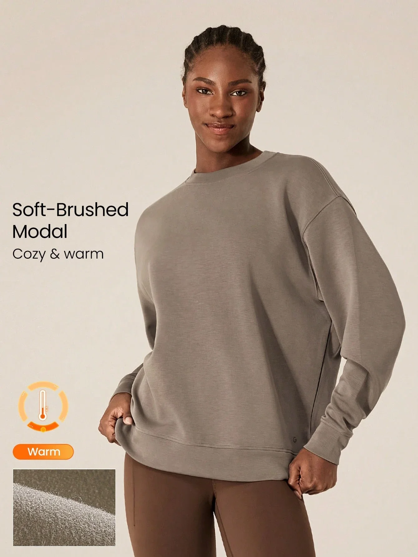 

Мягкий флисовый свитшот оверсайз из модала с начесом, уютный и теплый, для осени и зимы