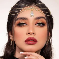 Boho Bride Rhinestone Head Chain For Women Bridal Headpiece Wedding Accessories Crystal Forehead Chain Indian Hair Jewelry