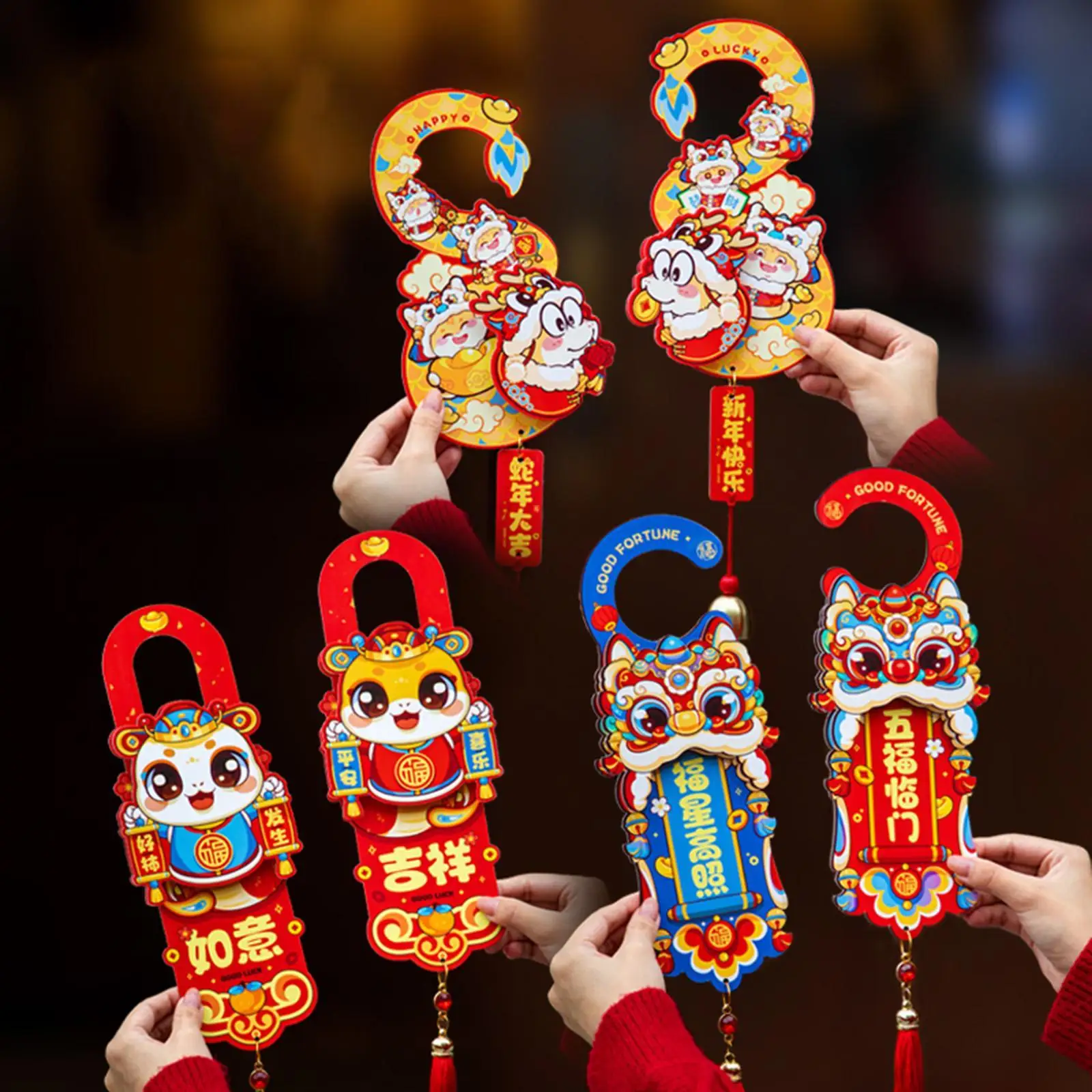 6x Kwastje Hangers Deurhanger Borden Chinees Nieuwjaar 2025 Slang Hangende Decoraties Deurknop Ornament voor Woonkamer Kantoor