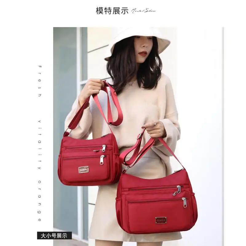 

Red Fashion New Lady Handheld Casual Multi-Functional Large Capacity Crossbody Bag Waterproof One-Shoulder Zipper Storage Bag