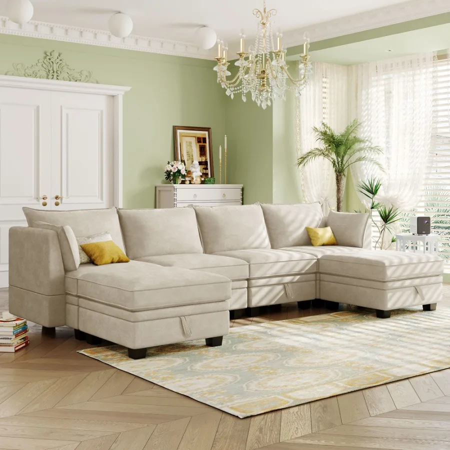 

U_Style Modern Large UShape Modular Sectional Sofa Convertible Sofa Bed with Reversible Chaise for Living Room Storage Seat
