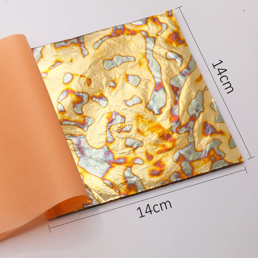 25pcs/pack 14cm Colorful Variegated Gold Leaf Foil Red Copper Foil for Art Craft Nail Earings Furniture Decoration Vintage DIY