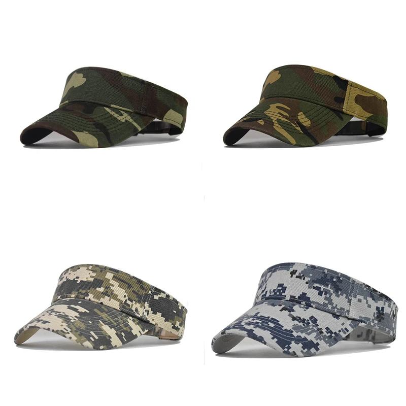 Men\'s Camouflage Summer Sun Hats Tactical Army Empty Top Visor Cap Women Adjustable Outdoor Sports Cycling Tennis Cap Beach Hat