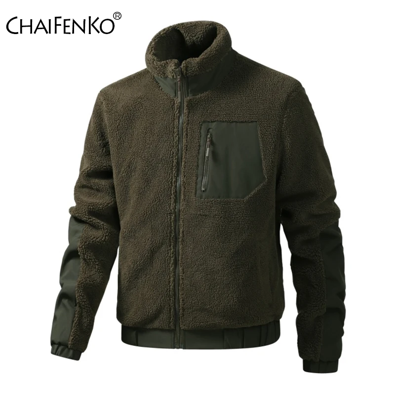 

New Retro Fleece Men Coat Winter Windproof Thicken Solid Jacket Outdoors Fashion Comfortable Stand Collar Keep Warm Men Parka