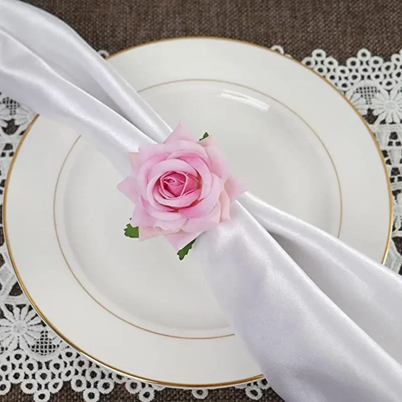 6pcs Red Rose Shape Handicraft Towel Buckle Napkin Ring Wedding Party Valentine\'s Day Hotel Table Decor Metal Gold Napkin Holder