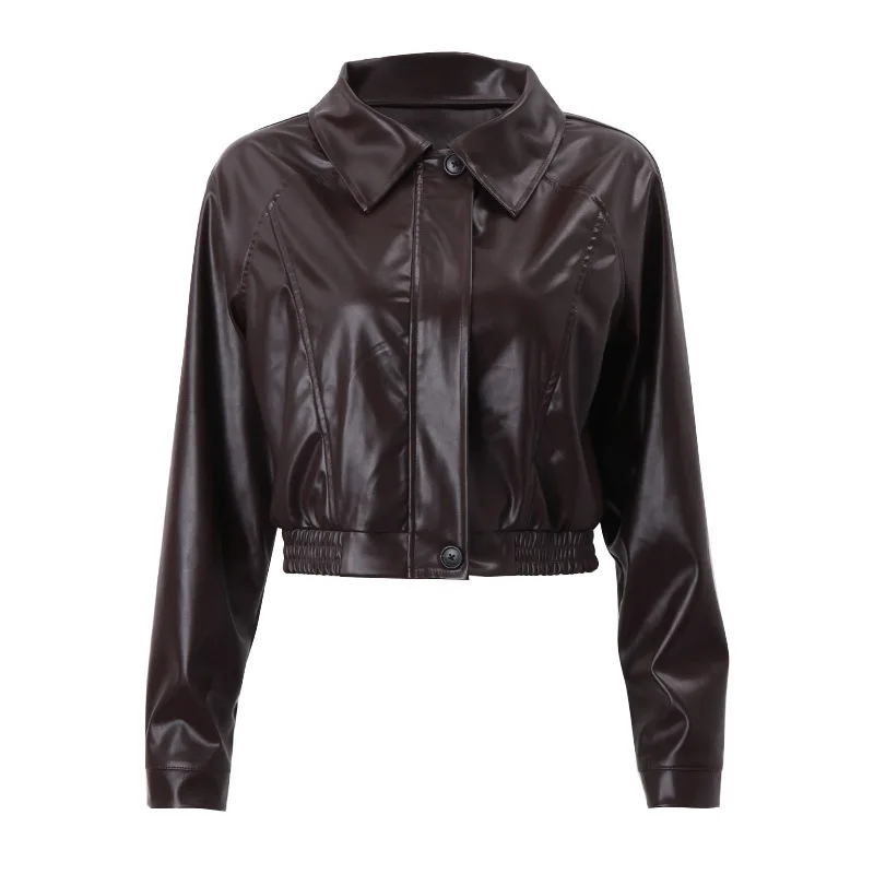 Giacca da donna in pelle PU streetwear Giacca da motociclista da donna lucida Primavera Autunno Trench Giacca a vento Giacca bomber da donna