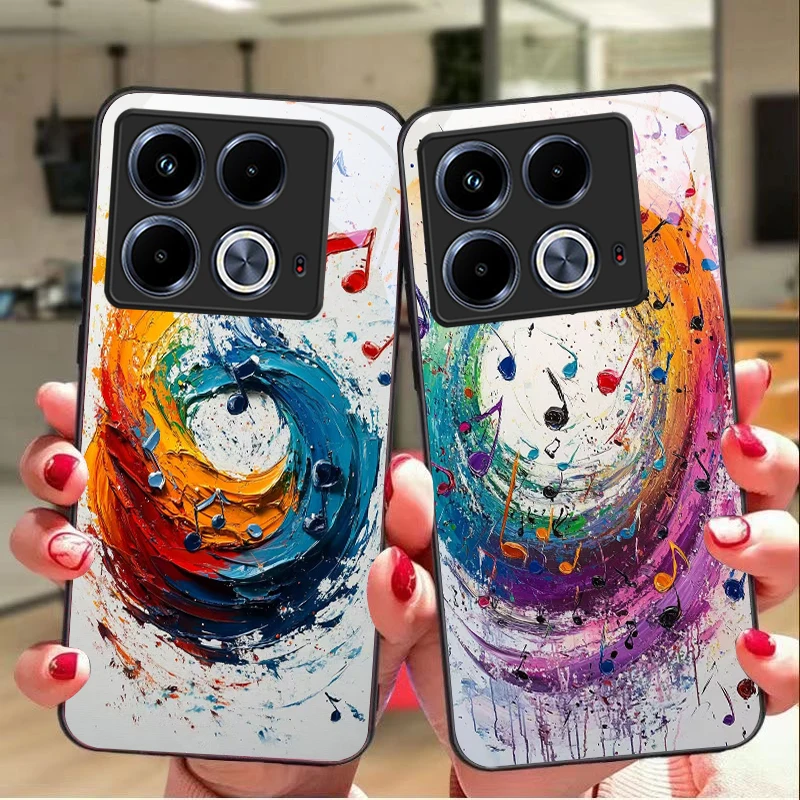 Цветные музыкальные символы для Infinix Note 40 4G 30i Note12 96 Smart 8 Hot 9 Play Hot10 11S 12 20i 50 Pro Plus 5G стеклянный чехол для телефона