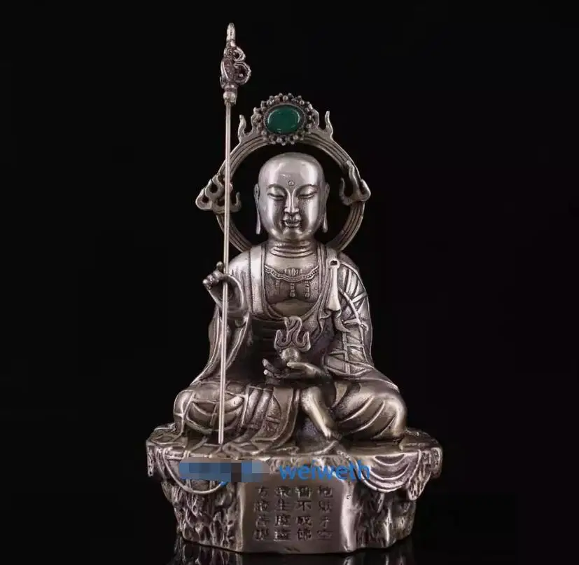 

6" Rare China Old Tibet Silver Buddha Hand carved Ksitigarbha Amitabha Statue