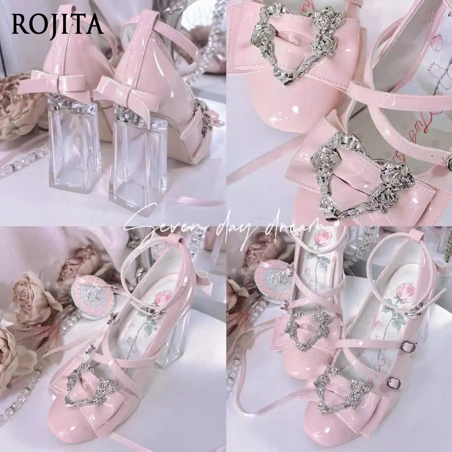 

High-heeled Single Shoes Original Lolita Exclusive Love Buckle Japanese Mary Jane Shoes Transparent Heel Square Root Women Shoes