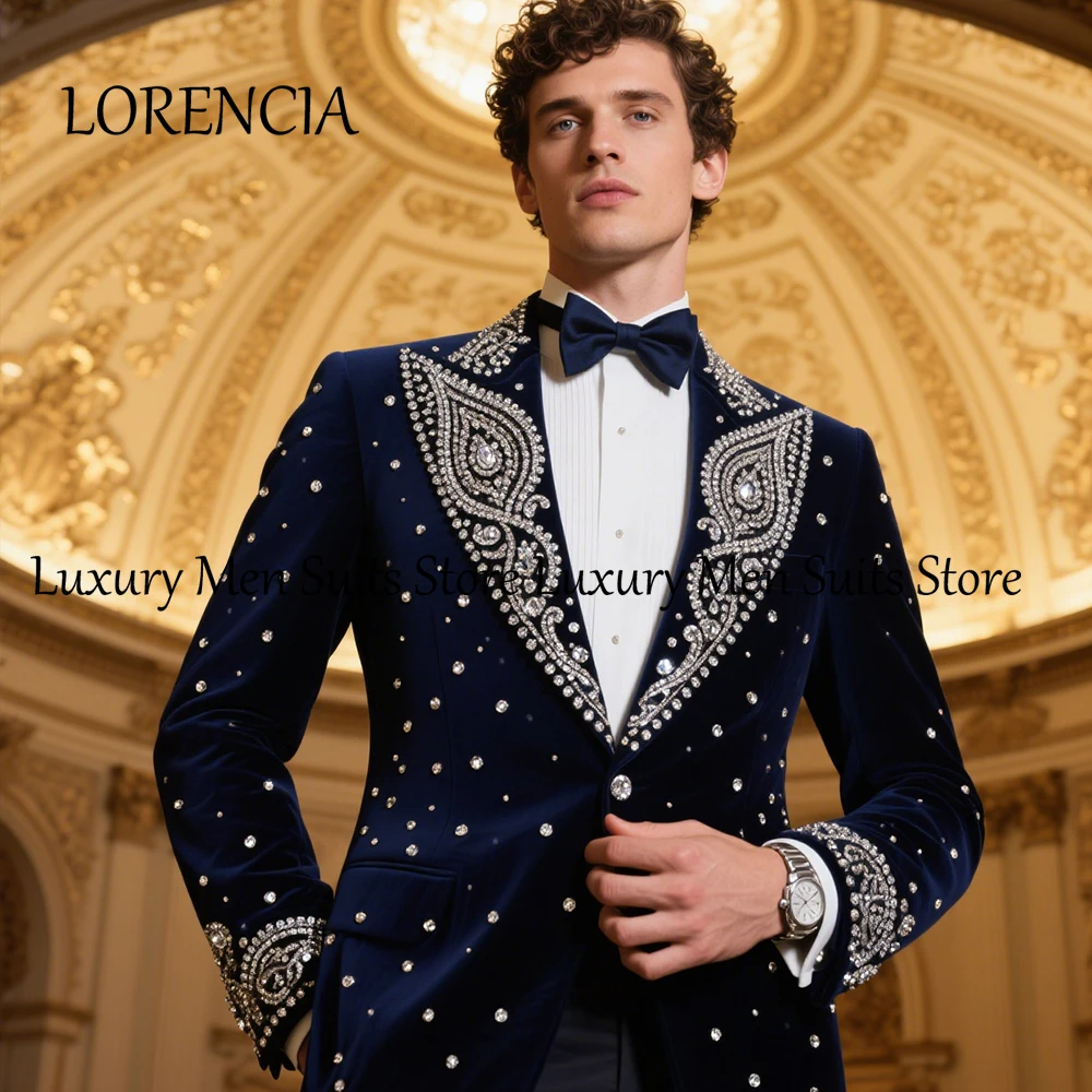 

Exquisite Crystal Suits for Men 2 Pcs Single Breasted Tuxedos Evening Party Outfit Customized Blazer Pants costume homme luxe