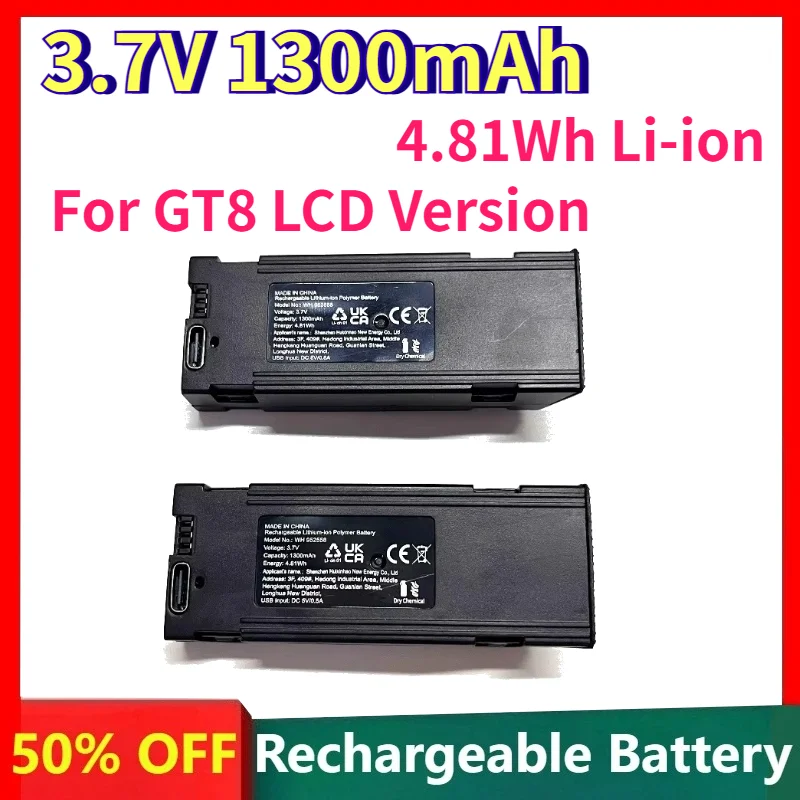 3.7V 1300mAh 4.81Wh Battery for GT8 LCD Screen Drone Replacement Li-ion Rechargeable Modular Spare Part