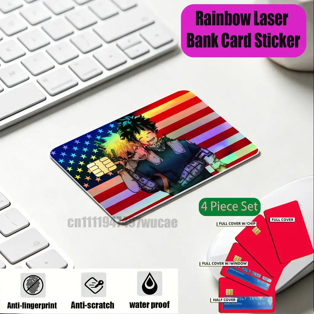 For BakuDeku Katsuki Bakugo Izuku Midoriya Credit Bank Sticker ID Access Card Cover Skin Rainbow Color Laser Stickers Film