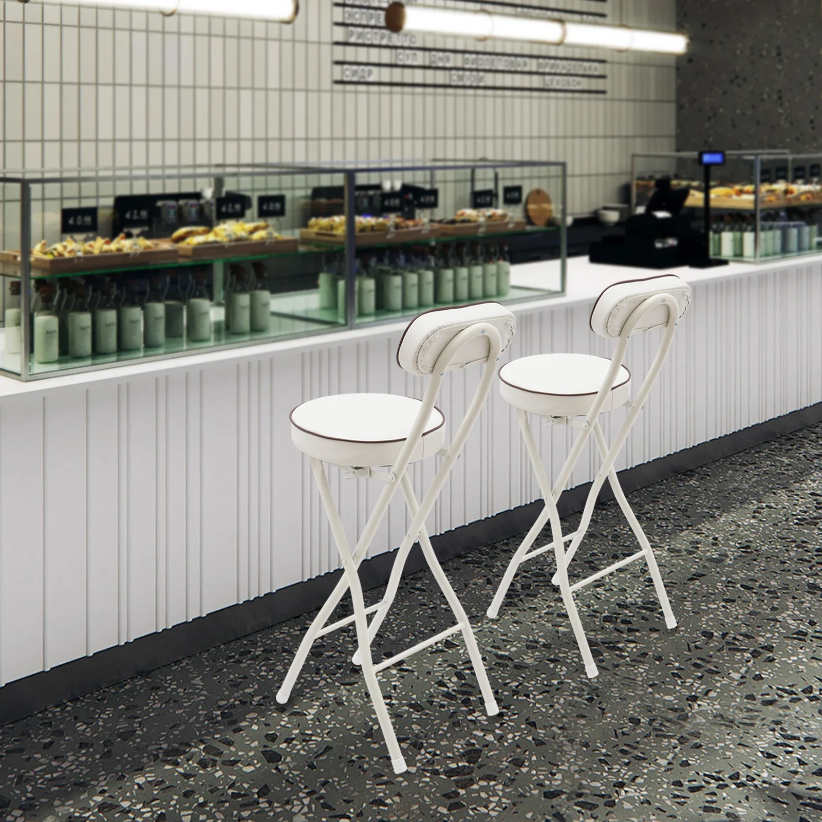 2 قطعة 25.6 بوصة ارتفاع قابل للتعديل للطي بار البراز ث/مقعد مبطن ، الحديثة المطبخ مكافحة البراز مجموعة لبار الإفطار ، مقهى المنزل