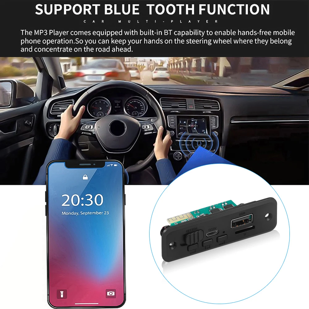 DC 5V 6W Amplifier MP3 Decoder Board 2*3W Bluetooth 5.0 Music Player USB Module FM AUX Radio Handsfree Call For Car Speaker