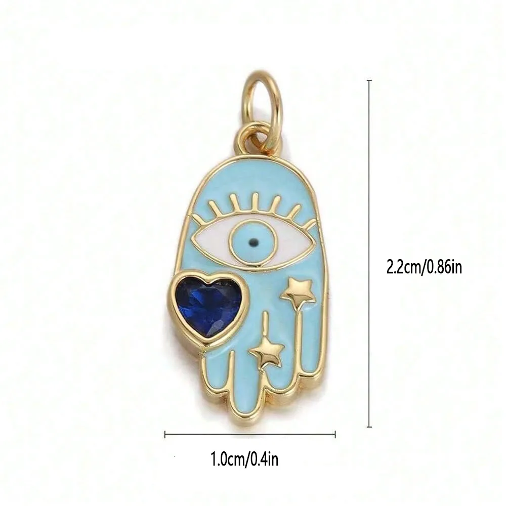 1PC Copper Zircon Plated heart shape Evil Eye DIY Jewelry Accessories, Necklace Bracelet Earrings Pendant view 4