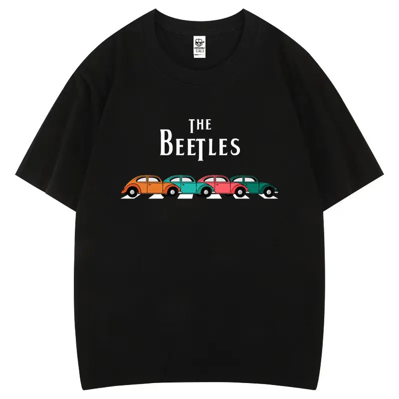 The BeeTleS on Abbey Road Cotton T Shirt Humor Style Cartoon Car Aesthetics Print Tops Creative Street Fashion Hipster Cool Tee