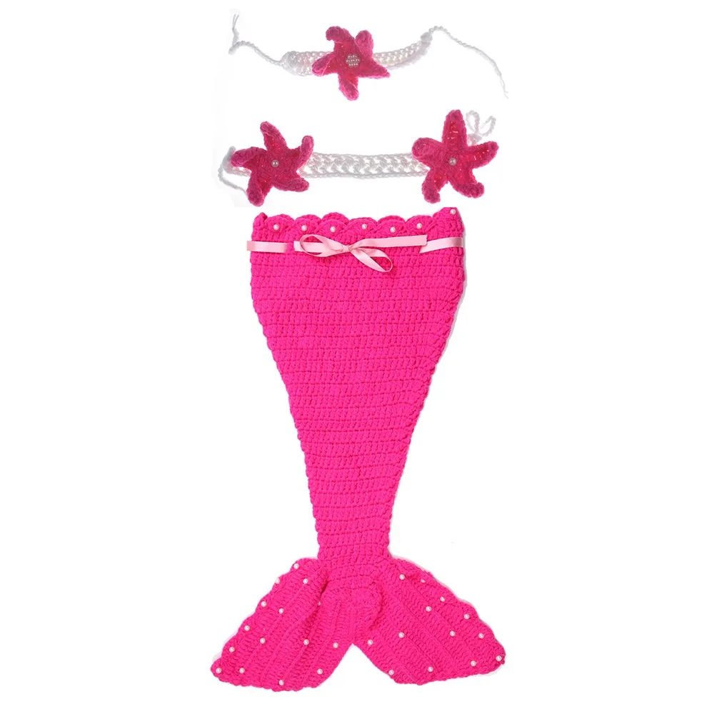 

3pcs/Set Creative Baby Mermaid Costume Set Soft Solid Color Baby Photo Props Handmade Washable Infant Knitted Costume