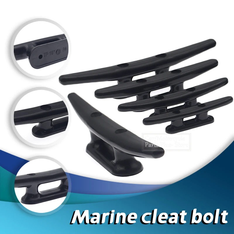4/5/6/8/10 inch Black Nylon Low Flat Cleat Open Base Cleat Marine Boat Yacht Deck Hardware Kayak Canoe Hardware Accessories