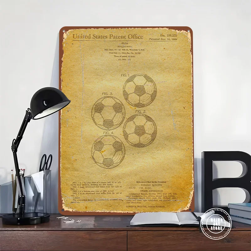 19 Soccer Ball Patent Tin Plaque Poster Customized Wall Art Retro Vintage Metal Signs for Room Office Decor Coffee Bar Wand Deko