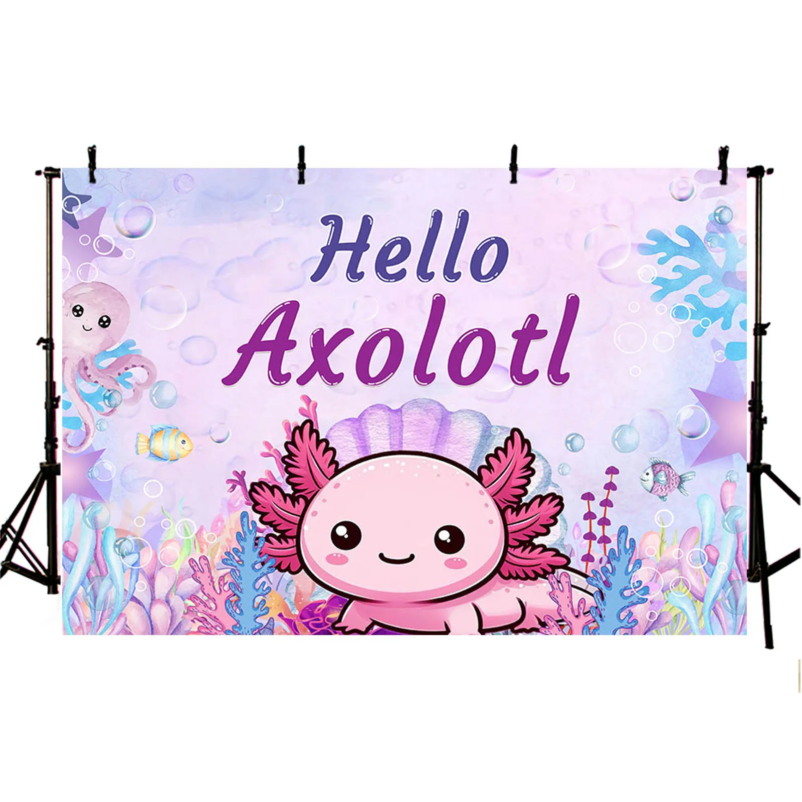 AIBIIN Baby Shower Photography Backdrop Hello Axolotl Cute Pet Animals Background Under the Sea Happy Birthday Party Decorations