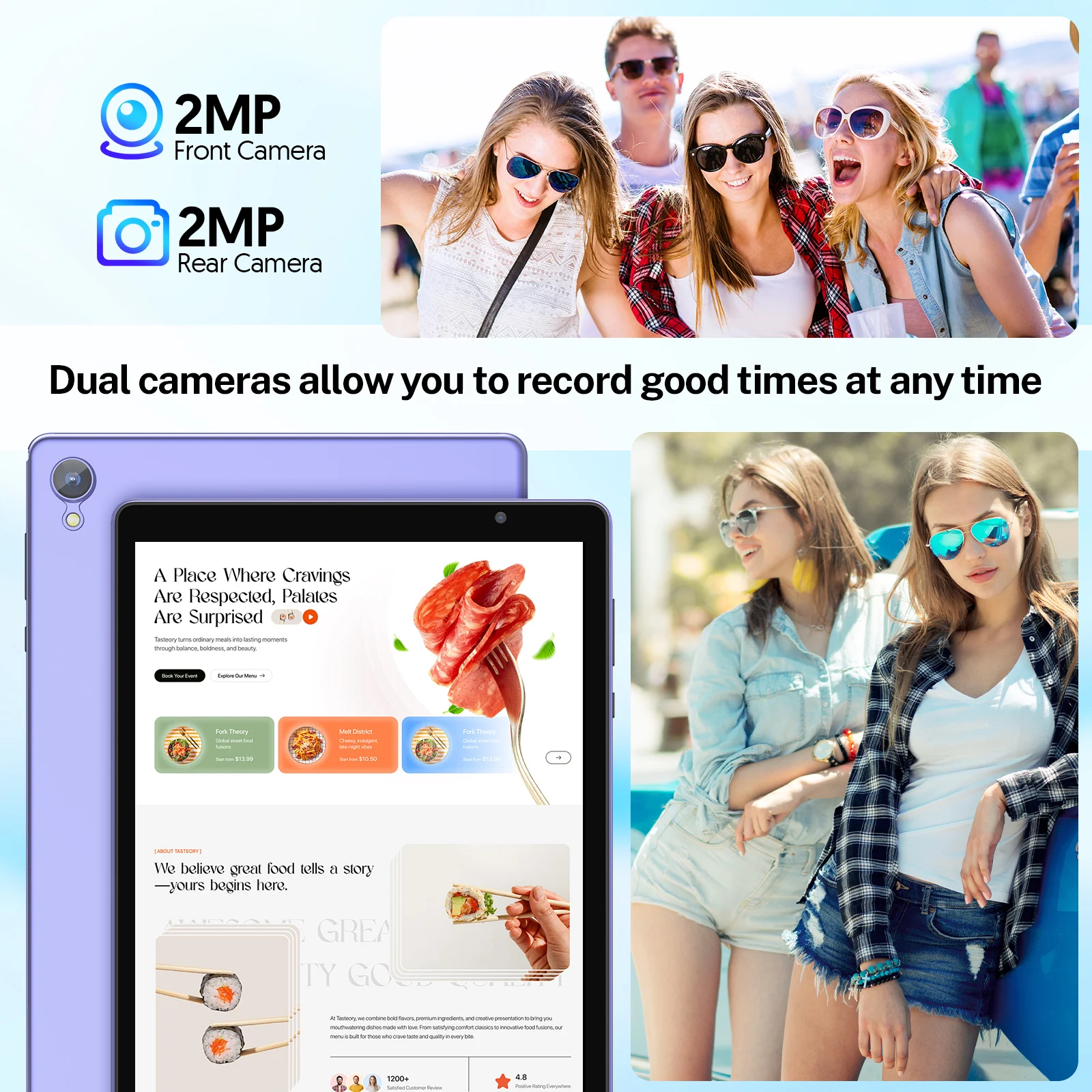 Tavoletta Android 14 con display HD da 10 pollici BAKEN, processore quad-core, 4 (2+2) GB ROM + 32 GB di RAM, Bluetooth, Google Play