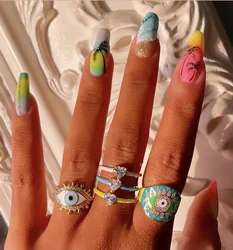 Turkish Evil Eye Multicolor Enamel CZ Rings Paved White Cubic Zirconia Gold Plated Color for Women Fashion Jewelry Anillos Mujer