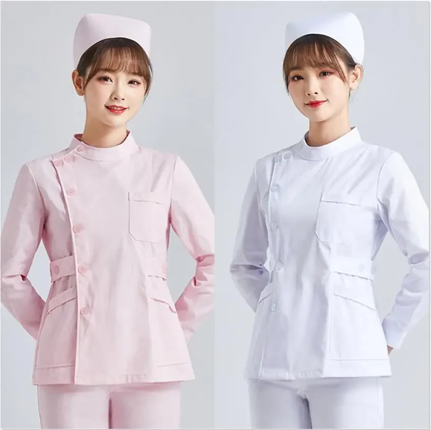 Uniformes blancos de manga corta para mujer, ropa de enfermería, Clínica de aseo de mascotas, trabajo de enfermera, uniforme médico rosa