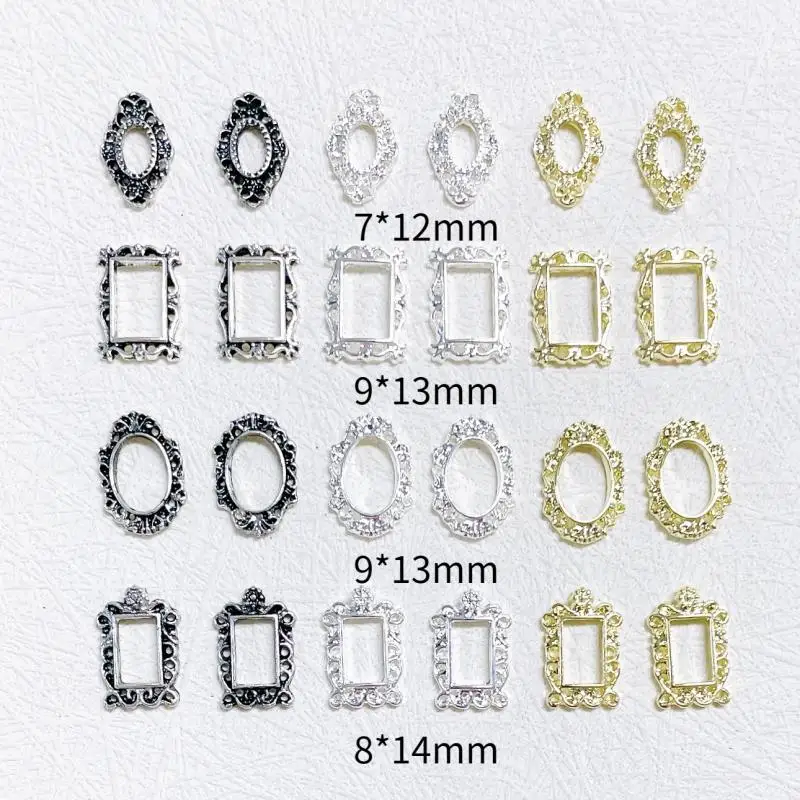 20PCS Light Luxury Alloy Geometric Frame Nail Charms Hollowed-out Minimalist Oval Square Photo Frame Nail Art Decorations DIY