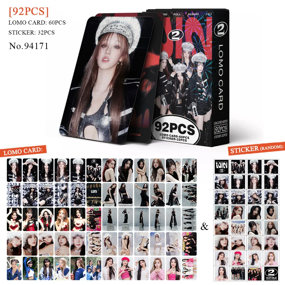 Kpop 60+32pcs/set 2nd Album LOMO Card Mini Sticker Super Lady GIDLE Postcard Photo Card Collector MINNIE YUQI Cards