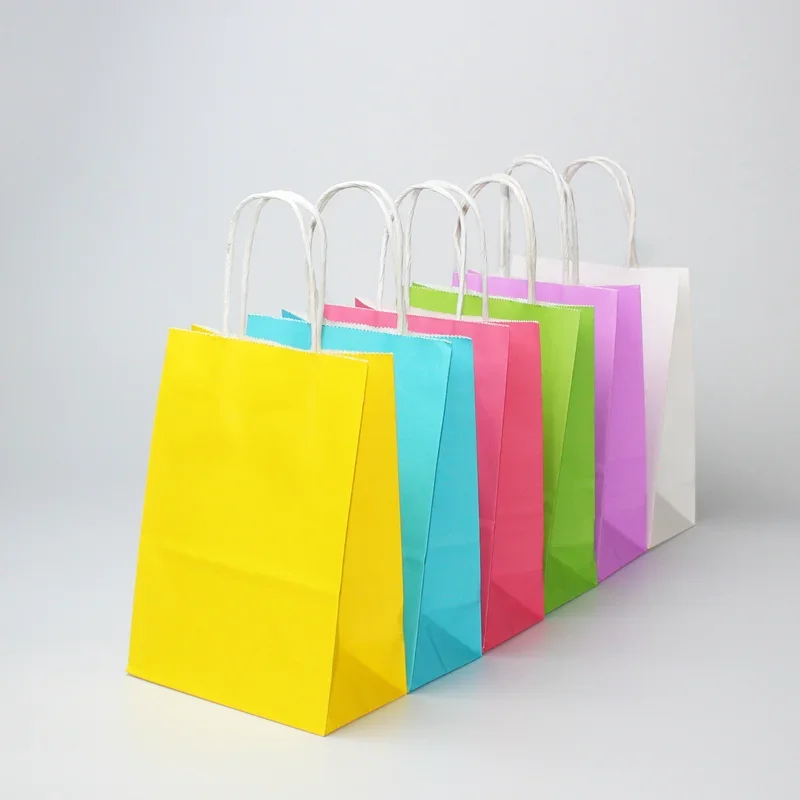 10/30/50pcs DIY Multifunction soft color paper bag with handles Festival gift bag shopping bags kraft paper packing bag