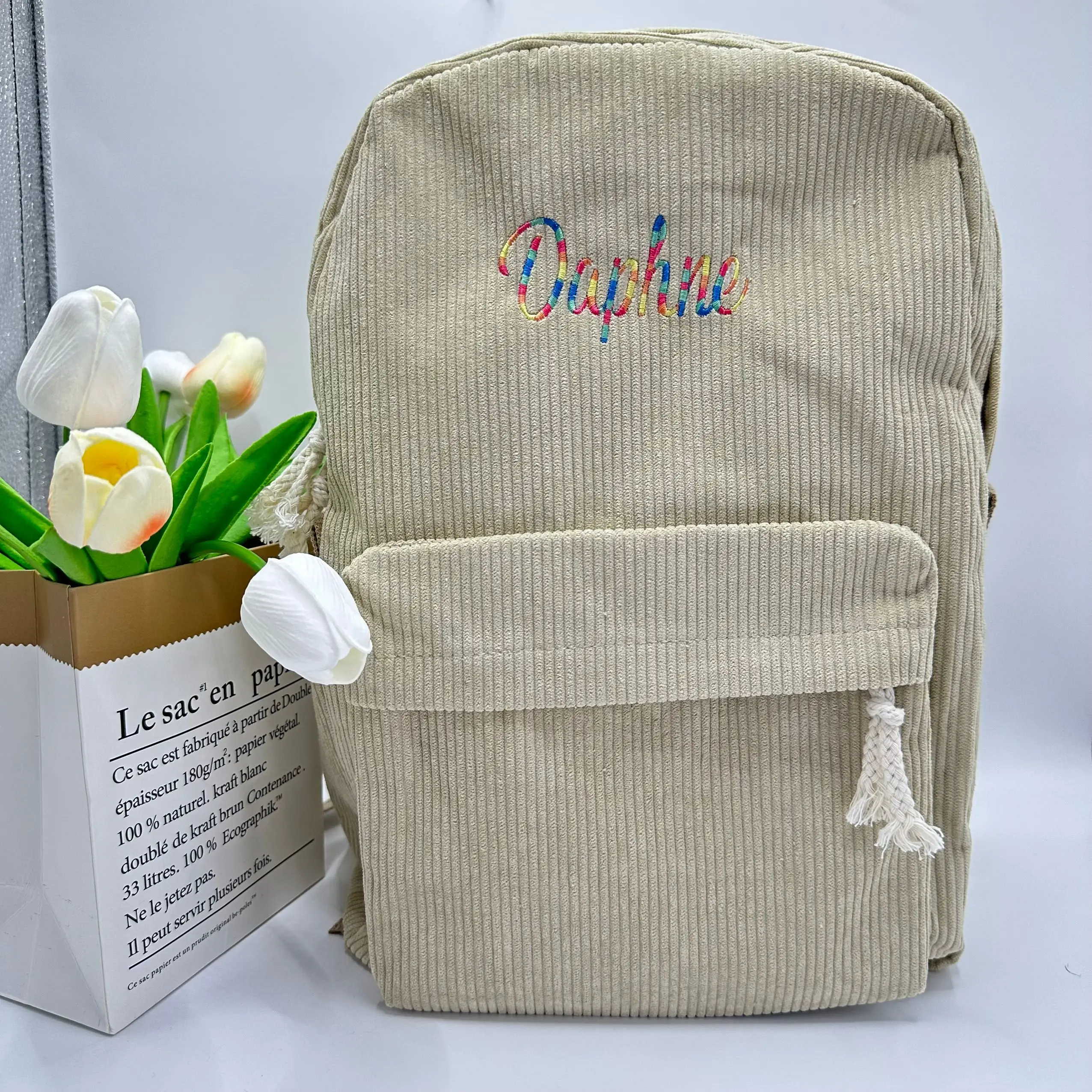 

Personalized Embroidered Colored Thread Children's Backpack Corduroy Backpack Children's Name Backpack College Toddler