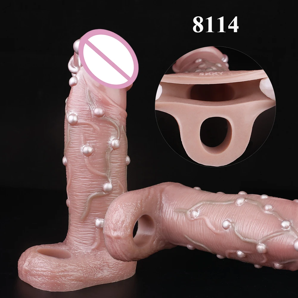 NNSX Silicone Male Realistic Penis Sleeve Extender Cock Sleeve Dick Enlargement Delay Ejaculation Cock Ring Sex Toys for Men