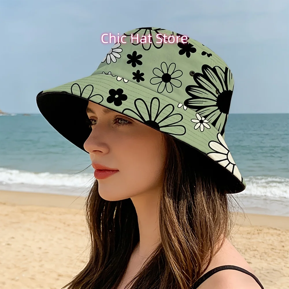 1 Unisex Fashionable Multi-functional Bucket Hat with a Daisy Theme, a Casual Hat Suitable for Outdoor Vacations and Travel