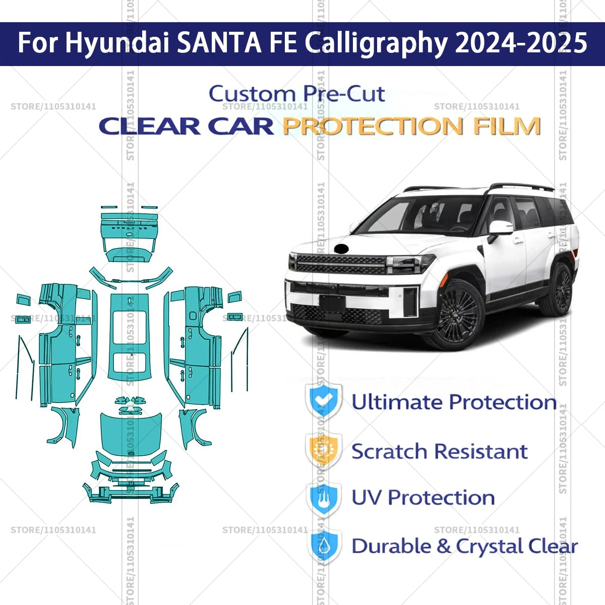 

Защитная пленка PPF для Hyundai Santa Fe Calligraphy 2024-2025, прозрачная, предварительно вырезанная, для полной оклейки автомобиля