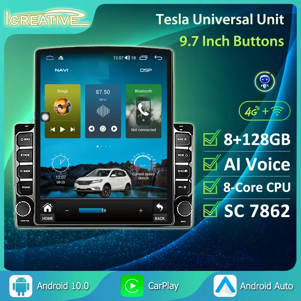 8G 128G Android 10 CarPlay Car Radio GPS Multimedia Player For Tesla Type No 2din Universal 9.7 Inch HU DVD IPS Buttons No Frame