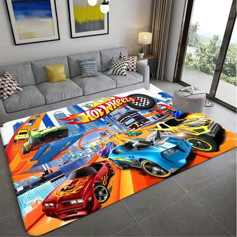 3D H-Hot The W-Wheels-s Racing Car Cartoon Carpet Rug Art for Room Decor Sofa Halloween Gifts Kid Area Rug Non-slip Floor Mat