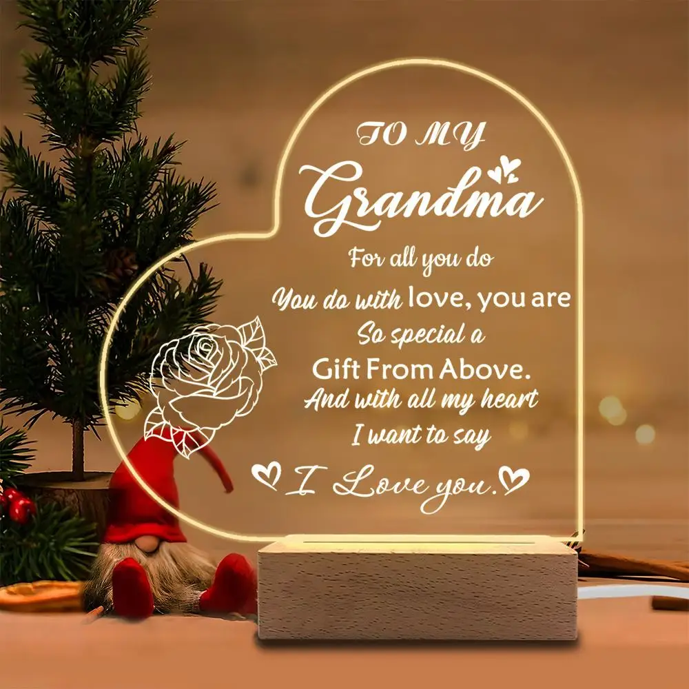 

1PC Acrylic Luminous Ornament Photography Accessories, USB Base, Grandma Gift, I Love You Figurines