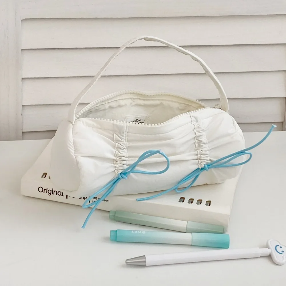 

Bowknot Bow Stationery Bag Desktop Storage Handheld Korean Style Pencil Case Ins Style Pink/White Bow Pencil Pouch Student