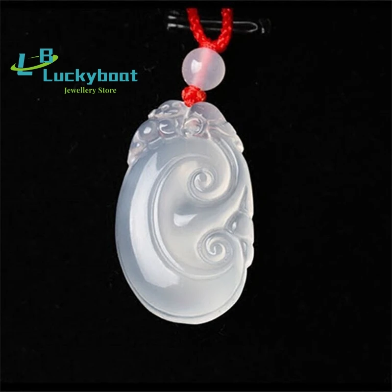 Design Natural Ice Kinds Of White Chalcedony Ruyi Pendant Necklace Lucky Sweater Chain Women Fashion Jades Jewelry