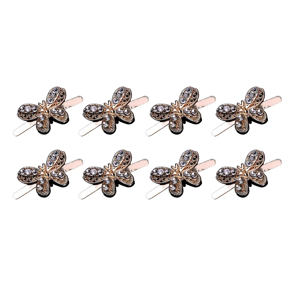 

8pcs Metal Shoe Buckles Alloy Shoes Clips For Women Diy Decor Golden Glass Diamond Charm Shoe Accessory Home Storage Tool