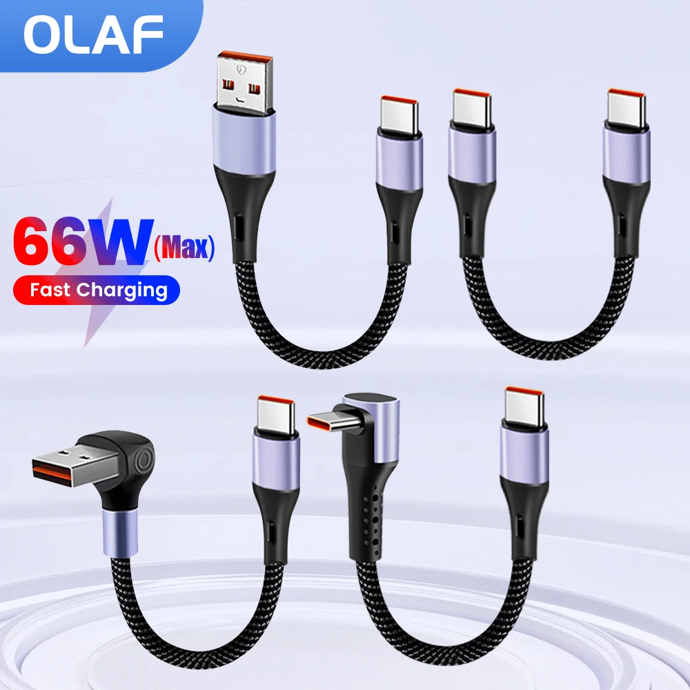 90° Elbow Short Data Cable 66W Fast Charging USB C To Type C Cable Power Bank Wire for iphone 15 16 Samsung Huawei Xiaomi