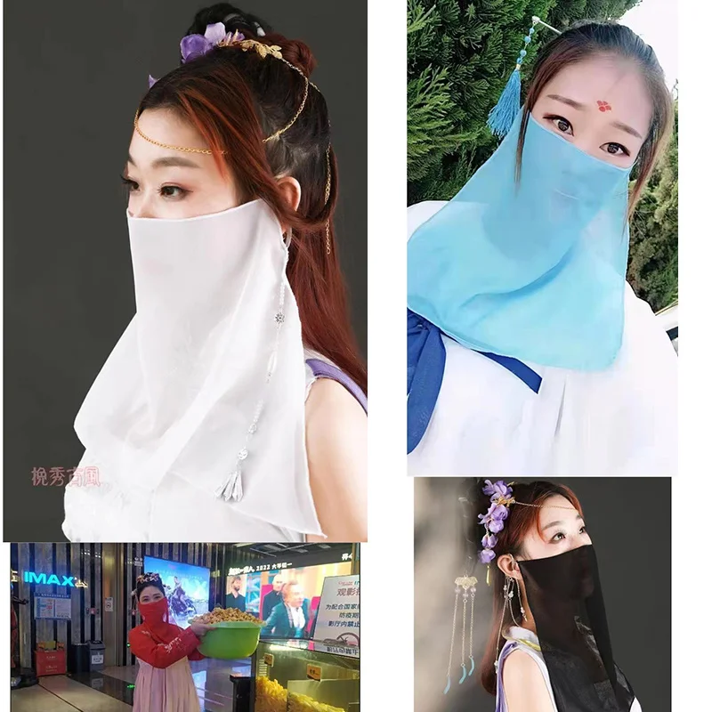 Hanfu Accessories Mask Scarf Women Veil Thin Half Face Covering Performance Chinese Ancient Style Stage Dance Party