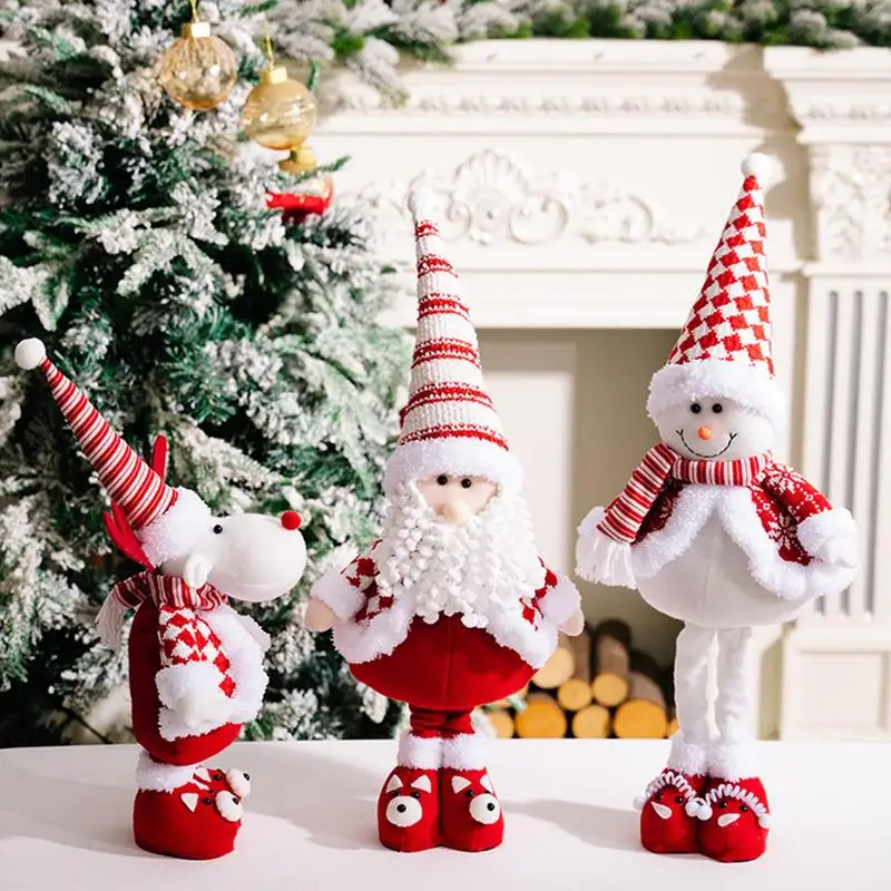 Christmas Doll Decoration Retractable Snowman Figurine Christmas Decoration Figures Standing Ornament For Home Indoor