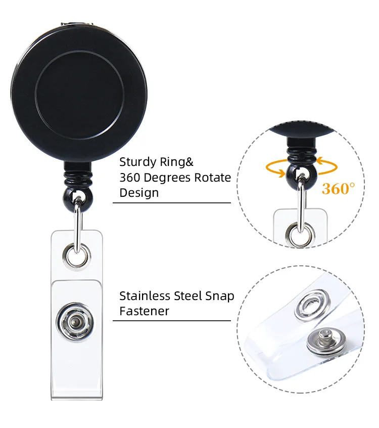 1pcs 360 Degree Rotatable Alligator Clip Badge Reel, Round Flat Retractable Badge Reel, ID Badge Pull Reel