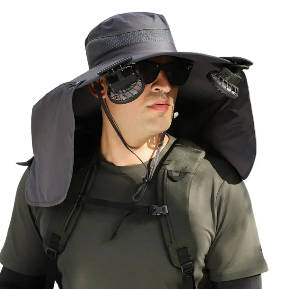 Fishing Hat with Fan Usb Rechargeable Solar with Neck Flap for Men Women Upf 50+ Uv Wide Brim Sun for Outdoor