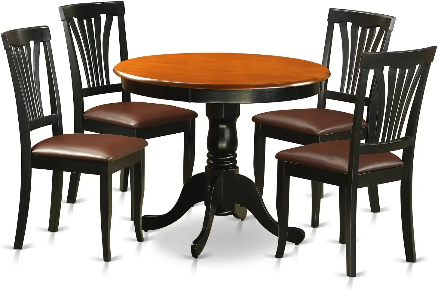 East West Furniture ANAV5-BLK-LC 5 Piece Dinette Set for 4 Includes a Round Kitchen Table with Pedestal and 4 Faux Leather Dinin