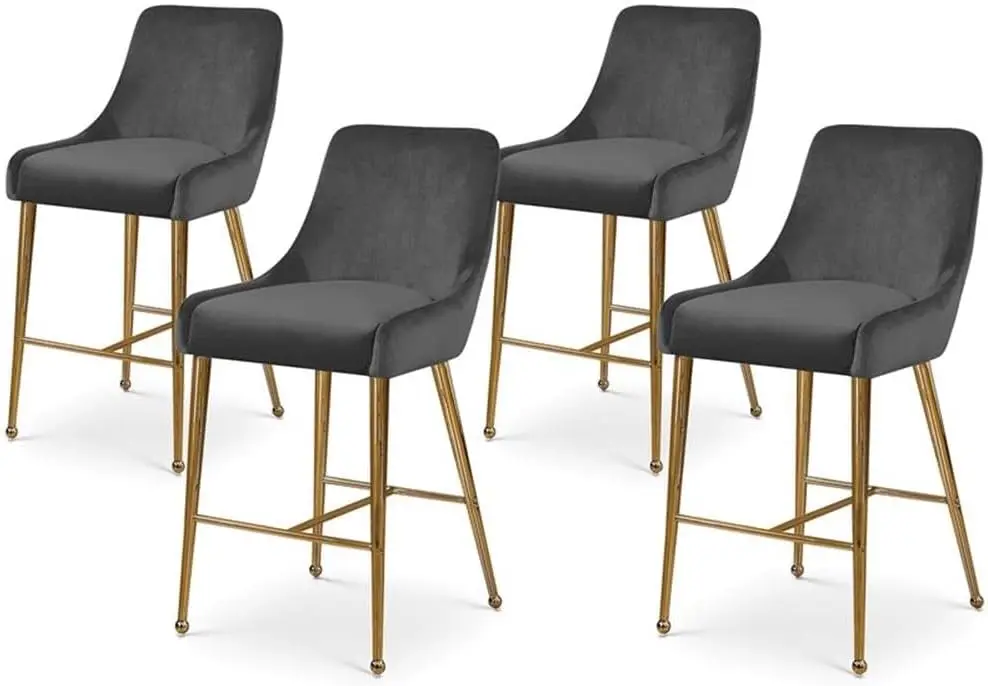 Çağdaş gri kadife sayaç/Bar taburesi (4 Set)