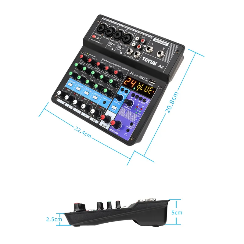 TEYUN-controlador de Dj, de 6 vías mezclador de sonido, equipo profesional de Audio, consola de mezcla, Video portátil profesional, electrónica de